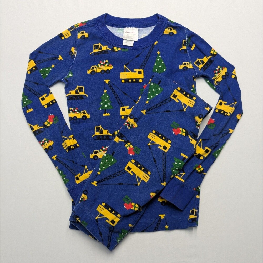 Hanna Andersson Blue Construction Truck Christmas Pajamas - Size 120 US 6/7